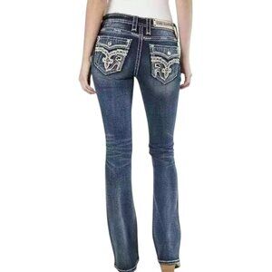 Rock Revival Jeans Women’s 28/8 Ferry Easy Boot Bling Butt Western Blue Jeans
